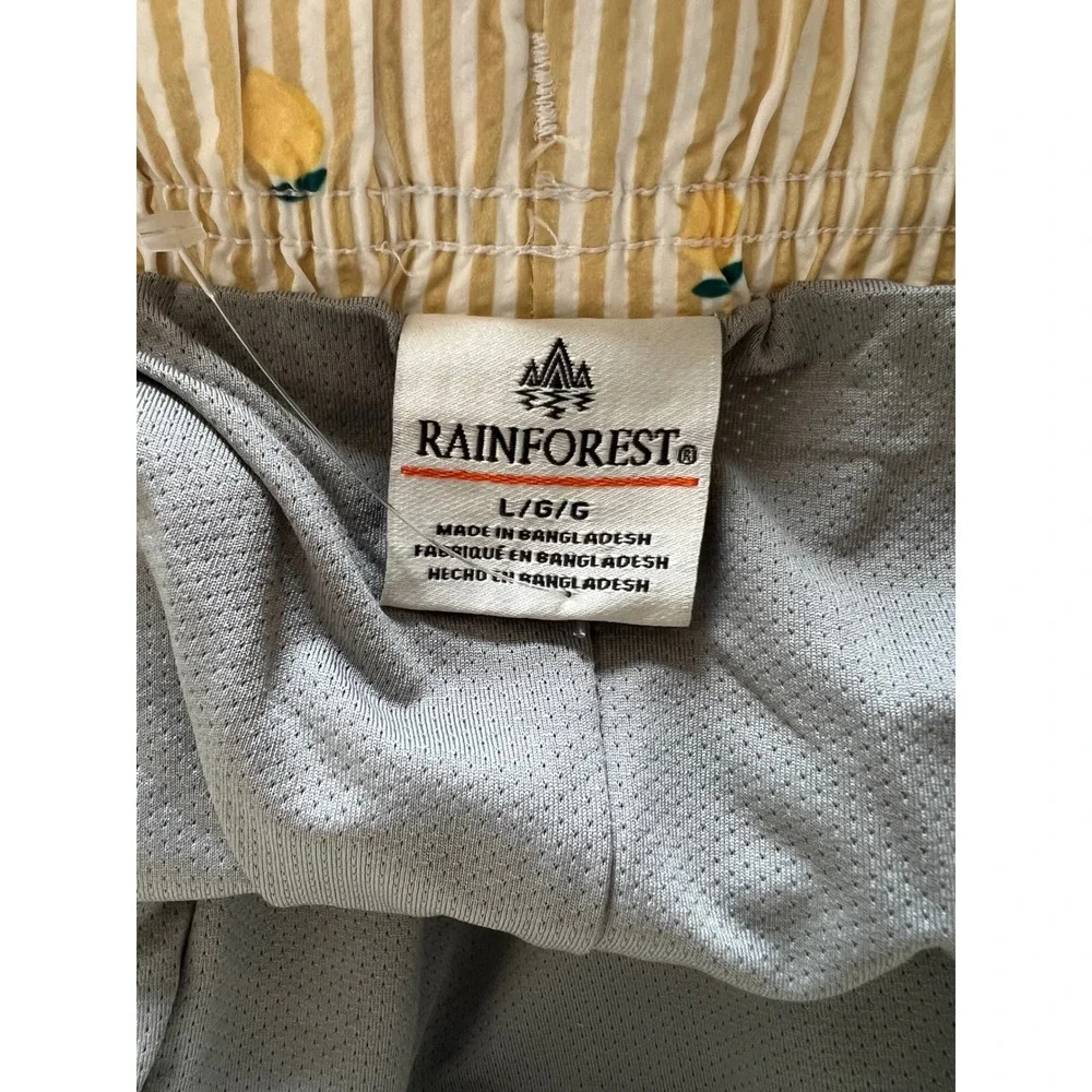 Rainforest Mens Seersucker Lemon Swim Trunks 6in Inseam Compression Liner L